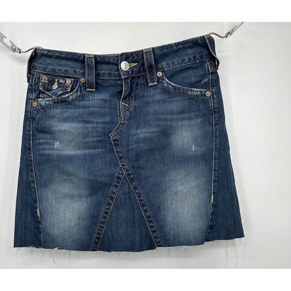TRUE RELIGION Joey Skirt Mini Denim Embelished Jean Skirt Women’s Size 26 - Picture 4 of 8
